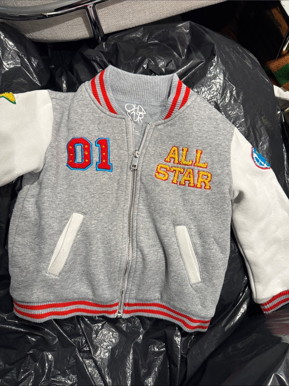 Chaser Kids Grey and White 'All Star' Varsity Jacket with Red Accents